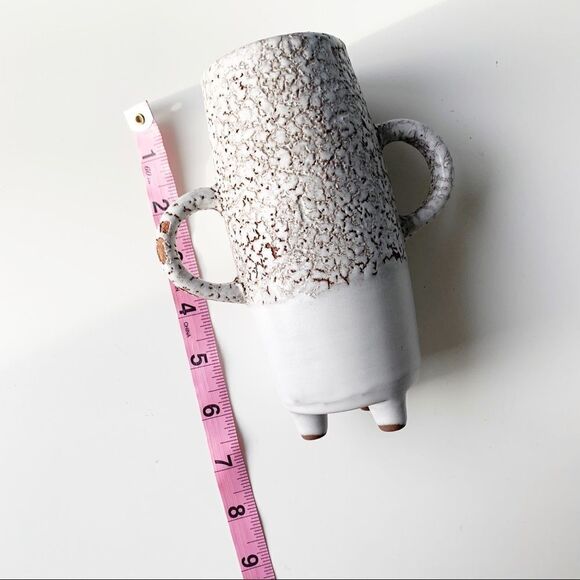 Crate & Barrel Mini Textured White Vase Double Handle Pottery Decor Small - Picture 8 of 9